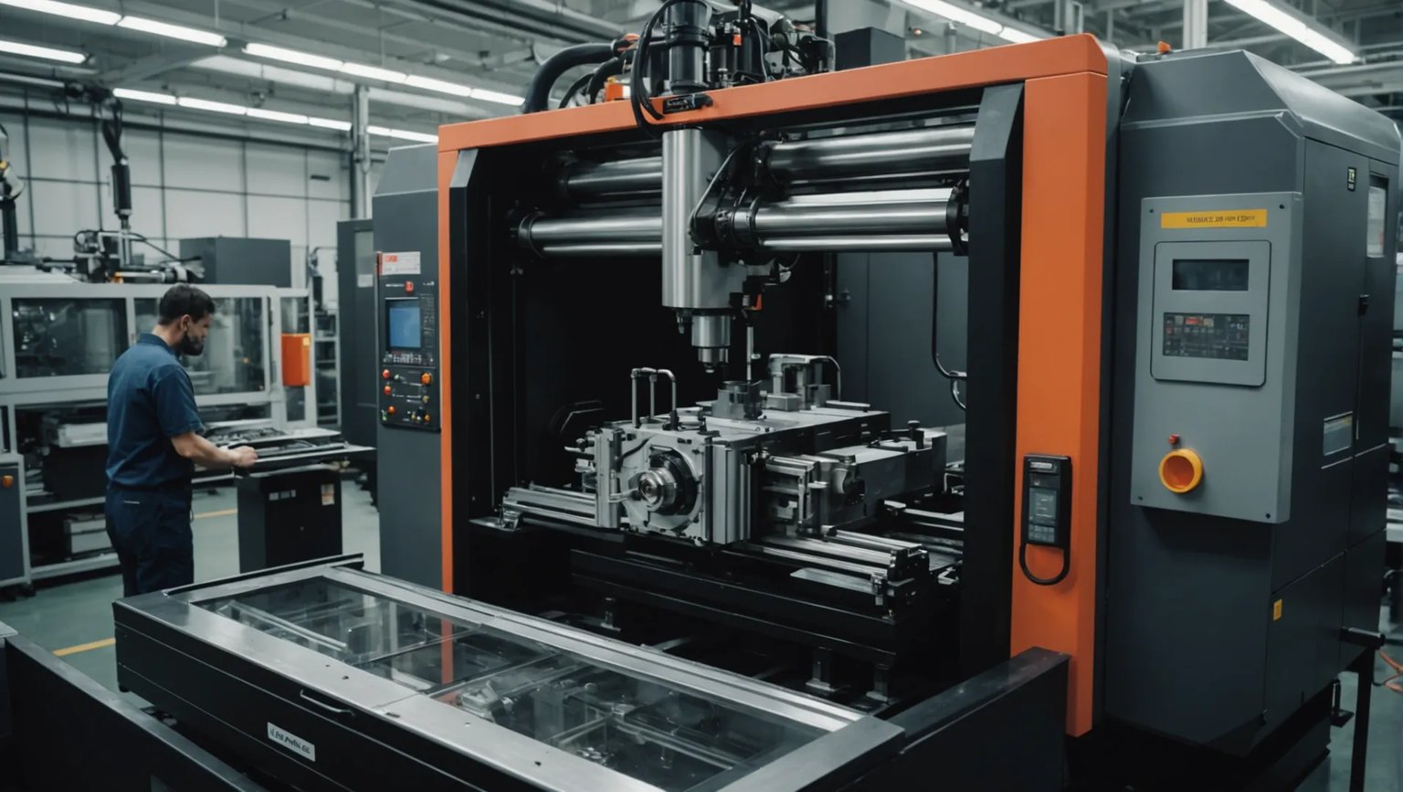 Injection molding machine creating a plastic car toy