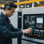 Injection molding machine with a technician adjusting settings