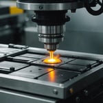 Close-up of injection molding machine in operation