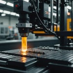 Close-up of an injection molding machine producing plastic parts