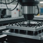 Injection molding machine with close-up of mold and product