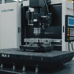 Close-up of an injection molding machine producing plastic parts
