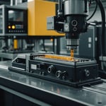 Close-up of injection molding machine with plastic material