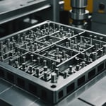 Close-up view of a complex injection mold