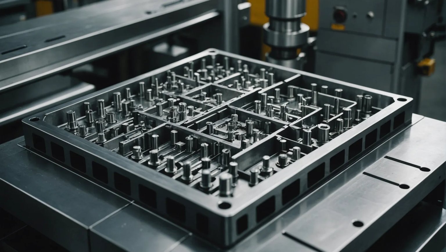 Close-up view of a complex injection mold