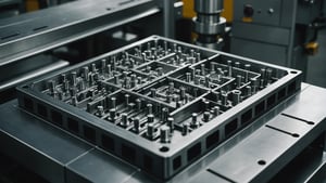 Close-up view of a complex injection mold