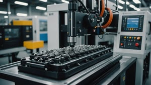 Injection molding machine producing various plastic components for different industries