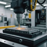 Close-up of an injection molding machine producing a small precision part