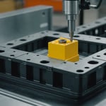 Close-up of an injection mold with insulating materials applied