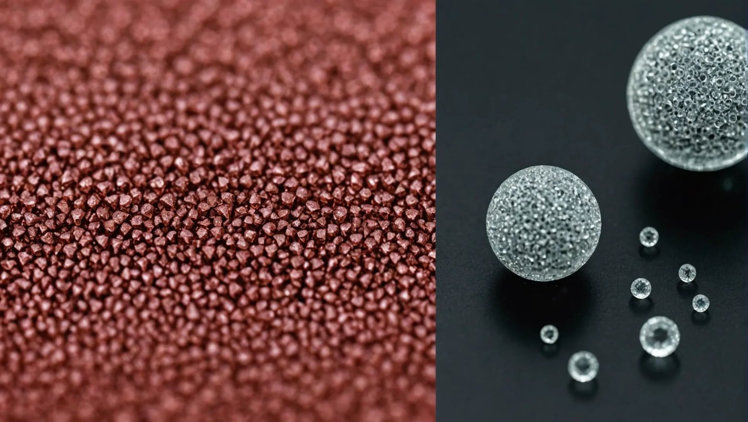Close-up of liquid crystal polymer granules next to a precision-molded component