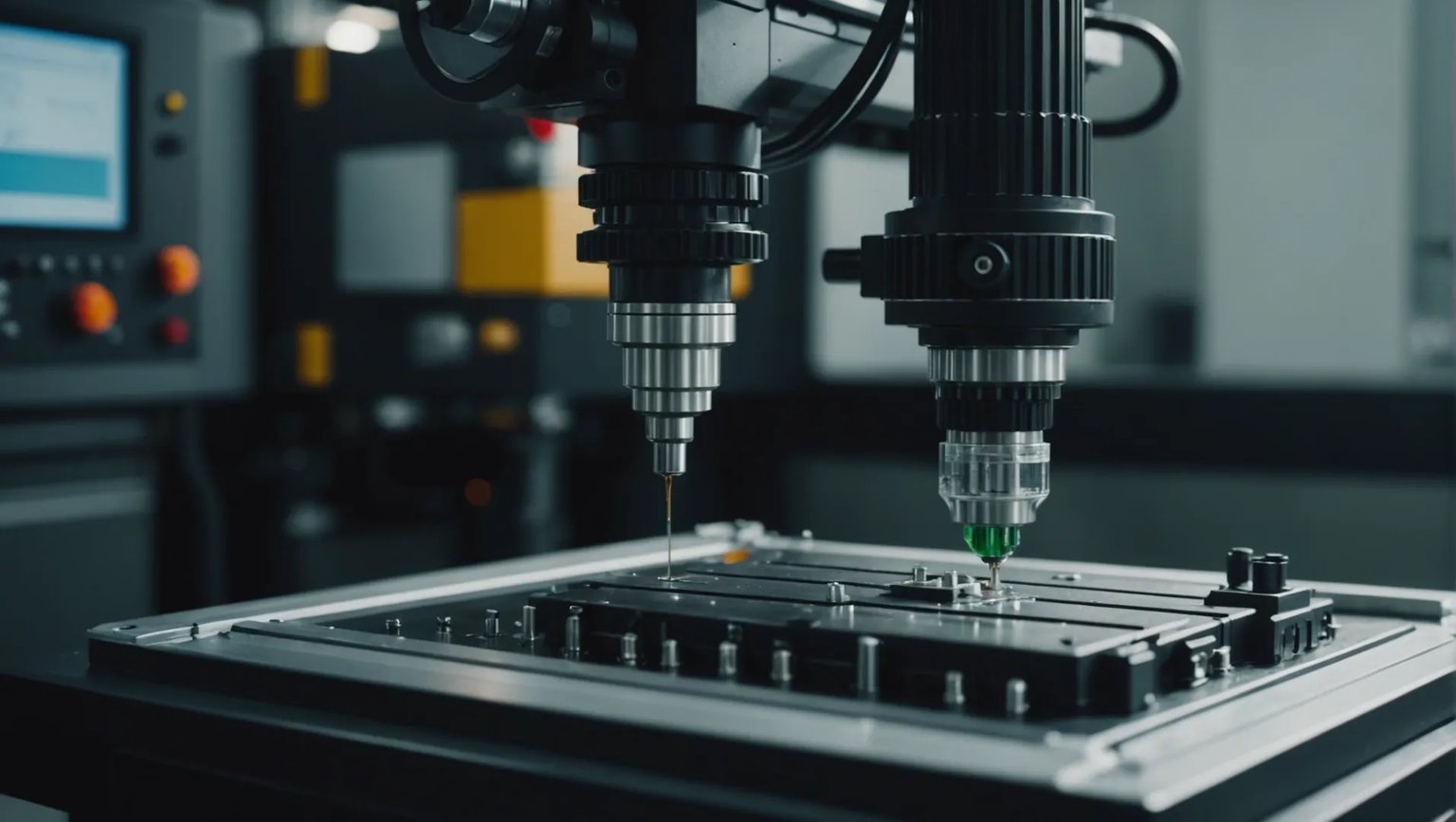 Low-pressure injection molding machine in operation with delicate electronic components