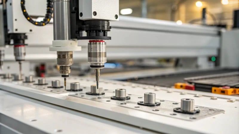 Close-up of manufacturing components on a workbench