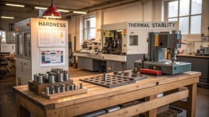 A manufacturing workshop showcasing mold materials and processing tools.