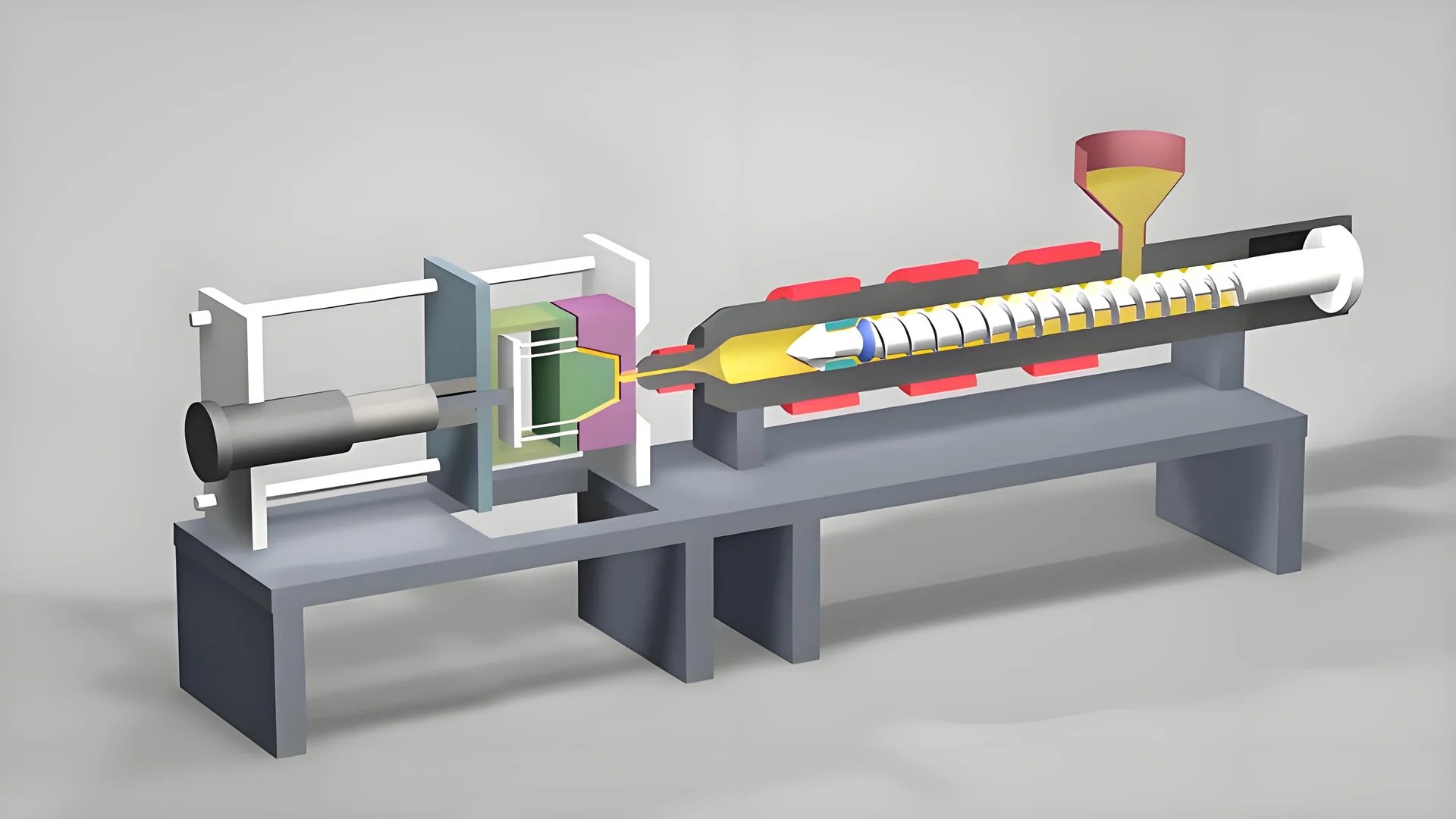 Injection molding machine showcasing demoulding process with release agents, ultrasonic vibrations, and surface treatments