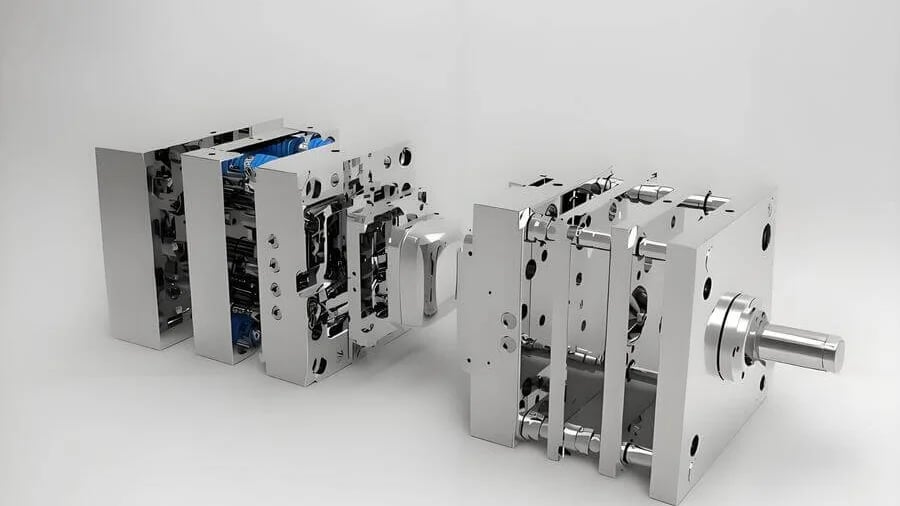 Illustration of injection molded parts with varying wall thicknesses and cooling times