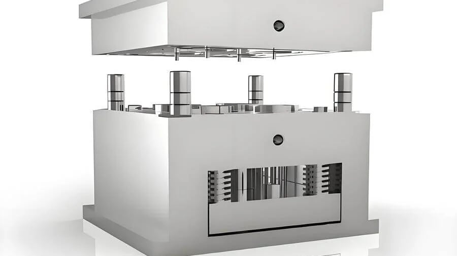 Metallic die mold used in manufacturing processes with upper and lower components