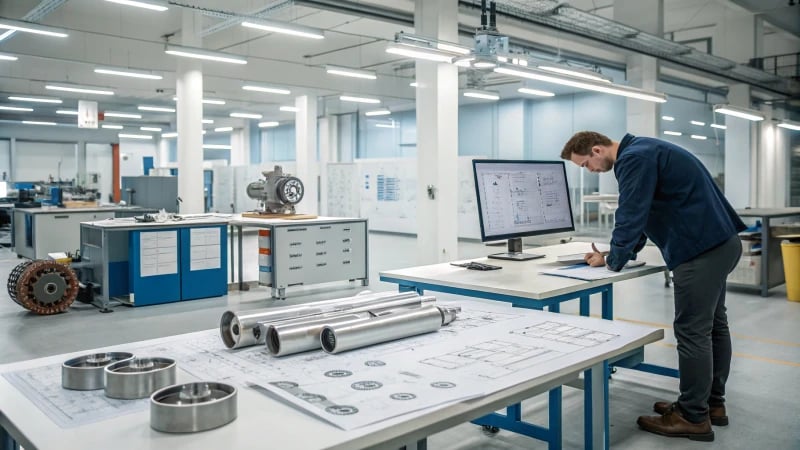 An engineer reviewing data in a modern workshop
