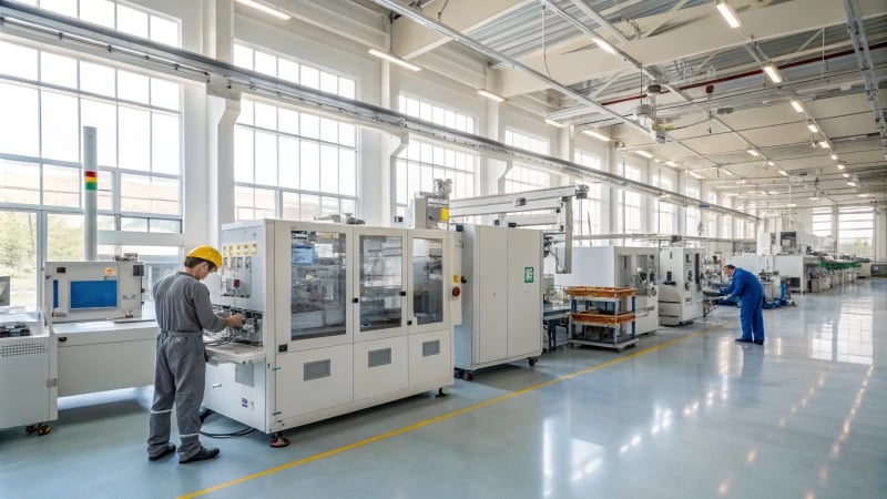 Workers in a modern facility applying eco-friendly coatings to plastic items