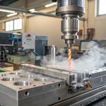 Injection molding machine in a factory setting