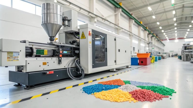 Industrial injection molding machine in operation