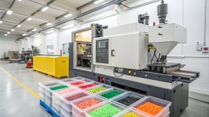 Modern injection molding machine in a bright workshop