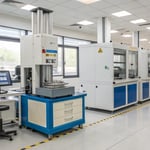 A high-tech laboratory with testing equipment for plastic materials.