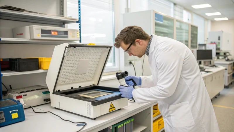 Technician measuring temperature in a lab