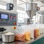 High-tech machine processing plastic materials in a manufacturing facility