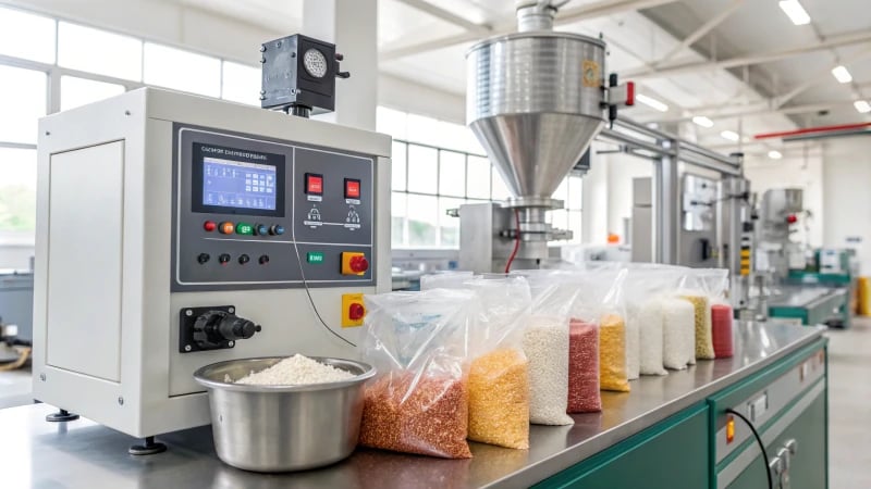 High-tech machine processing plastic materials in a manufacturing facility