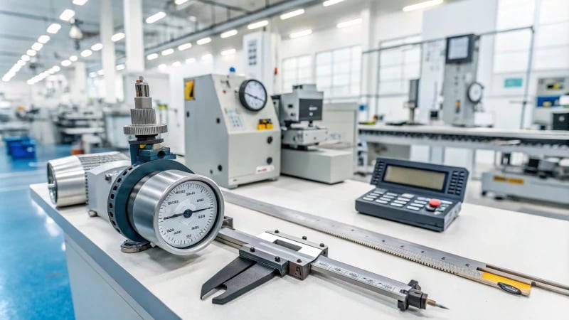 A modern manufacturing facility with advanced machinery and precision measuring instruments