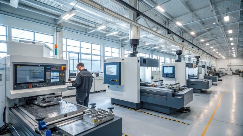 Modern manufacturing facility with CNC machines
