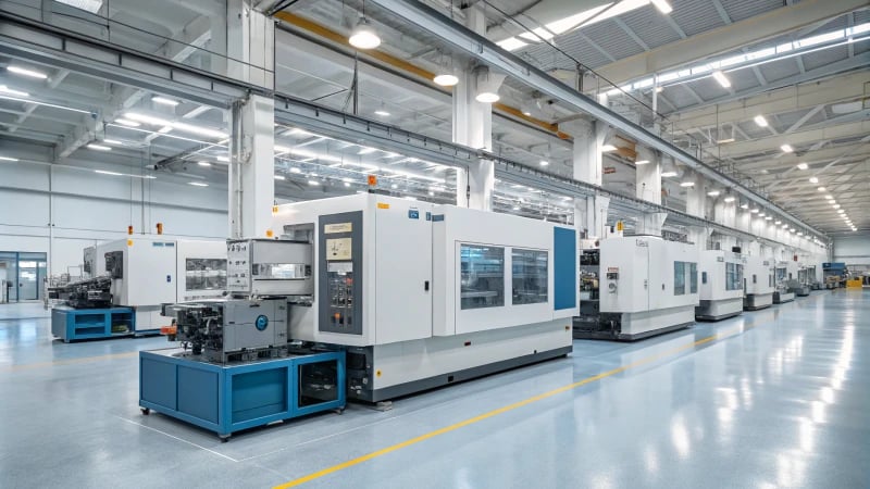 A modern manufacturing facility with advanced injection molding machines