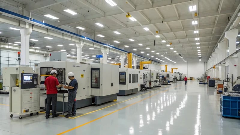 Interior of a modern manufacturing facility with advanced machinery