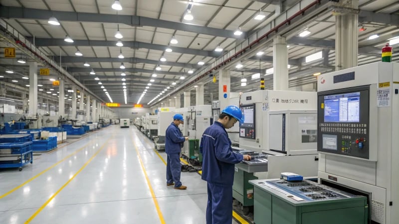 Workers inspecting molds in a modern manufacturing facility