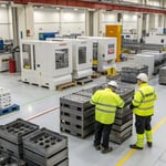 A modern mold manufacturing facility with advanced machinery and workers.