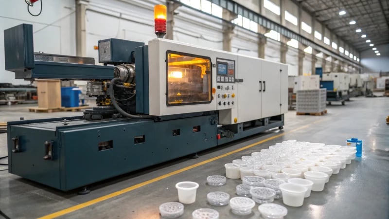 A state-of-the-art injection molding machine in operation.