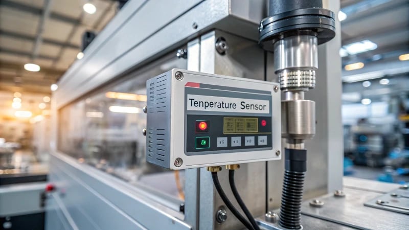 Close-up of a temperature sensor on an industrial machine
