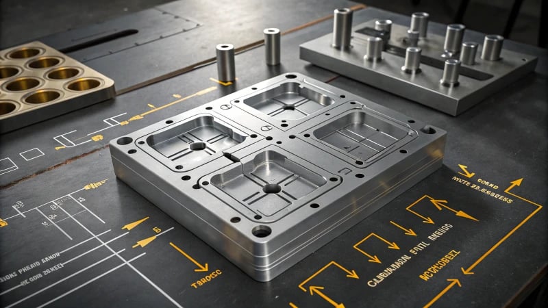 Technical illustration of a mold design with channels