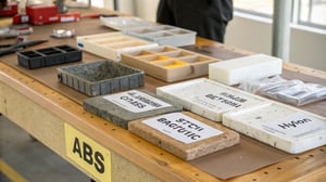 Various mold materials on a wooden workbench