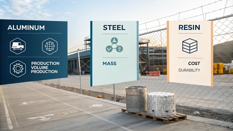Infographic illustrating mold materials with icons for production volume, cost, and durability metrics.