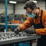 Technician polishing a mold in an industrial setting