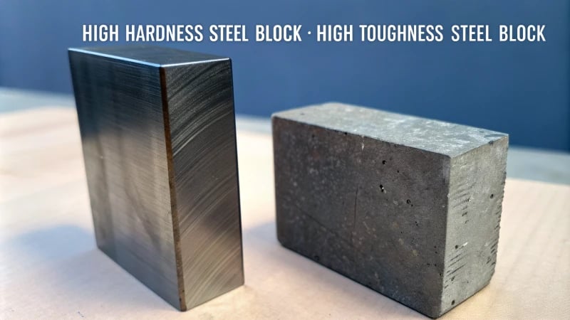 A comparison of two types of mold steels, one polished and one textured.