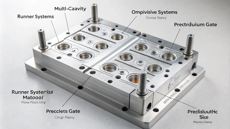 Close-up of various cavity surface types used in mold processing