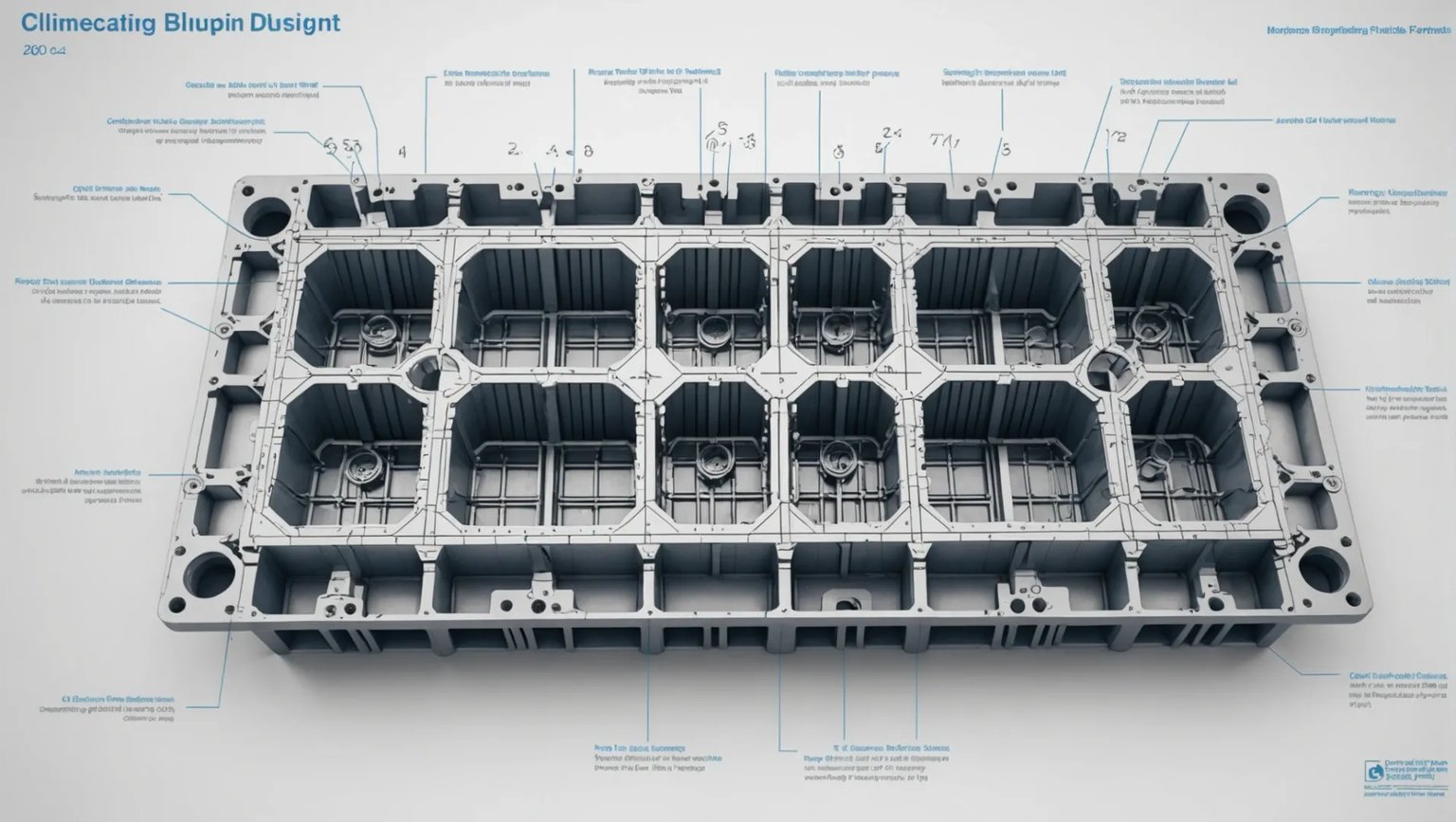 Multi-cavity mold design with detailed engineering blueprint