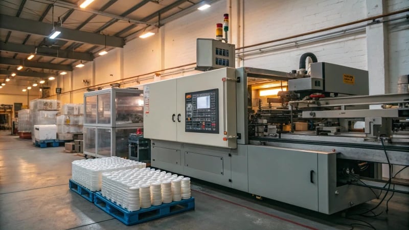 A state-of-the-art injection molding machine in an industrial factory