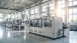 A multi-stage injection molding machine in a manufacturing facility