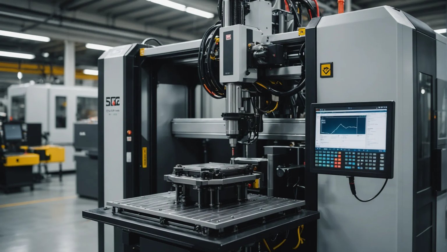 Close-up of a multiple injection molding machine in action