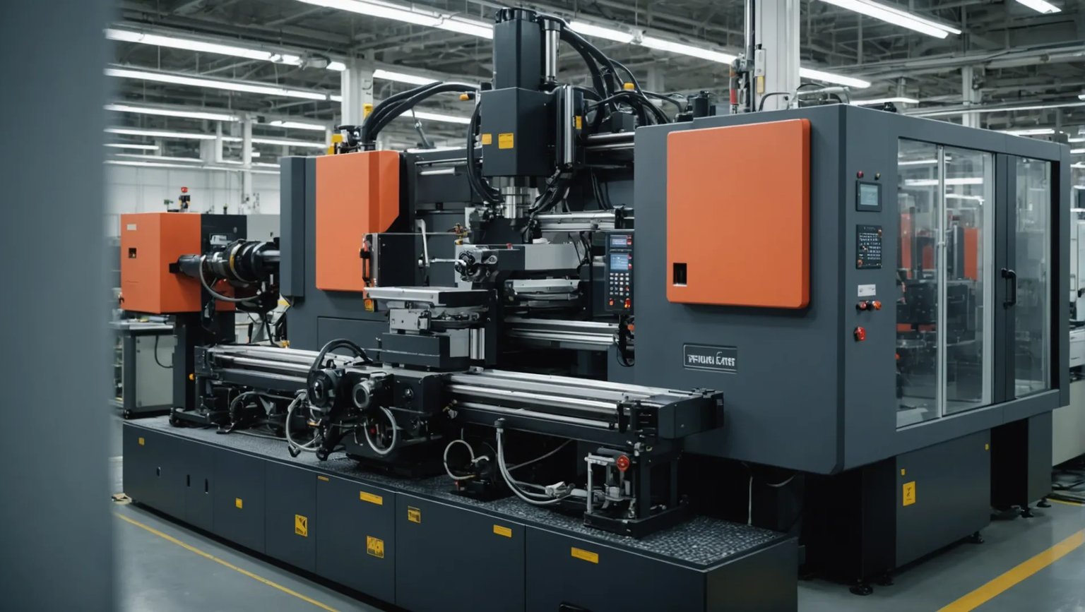 A close-up of a multiple injection molding machine in action