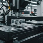 Injection molding machine in action with plastic parts being produced