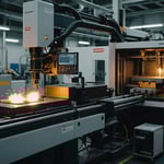 PET injection molding machine in action with glowing molten plastic